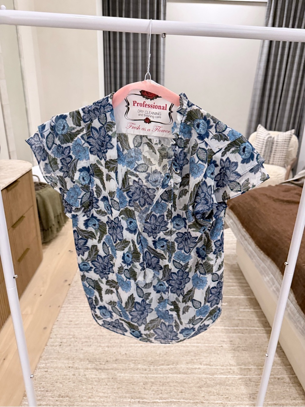 Misa Los Angeles Blue and White Floral V-Neck